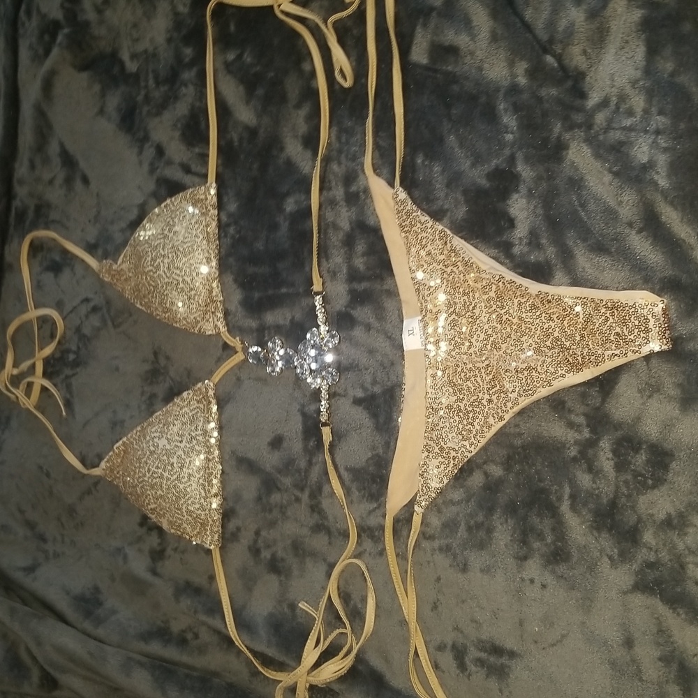 Gold Sequence and Bedazzle string bikini